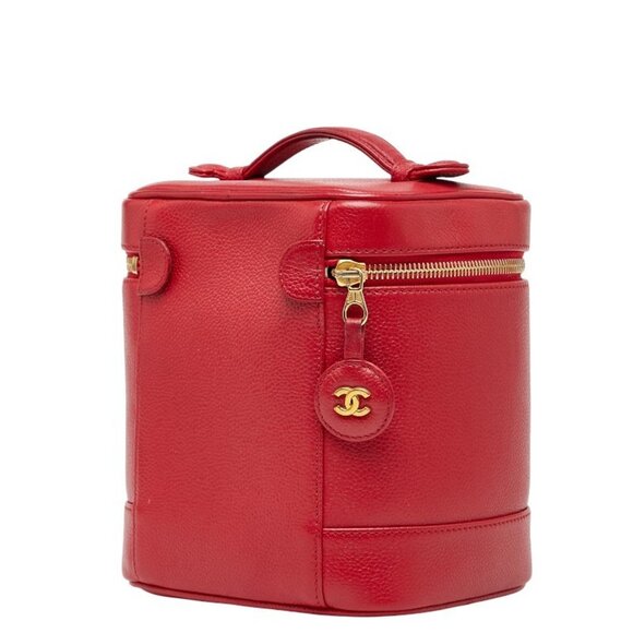 CHANEL Red Caviar Leather Logo Vanity Bag - Picture 2 of 14